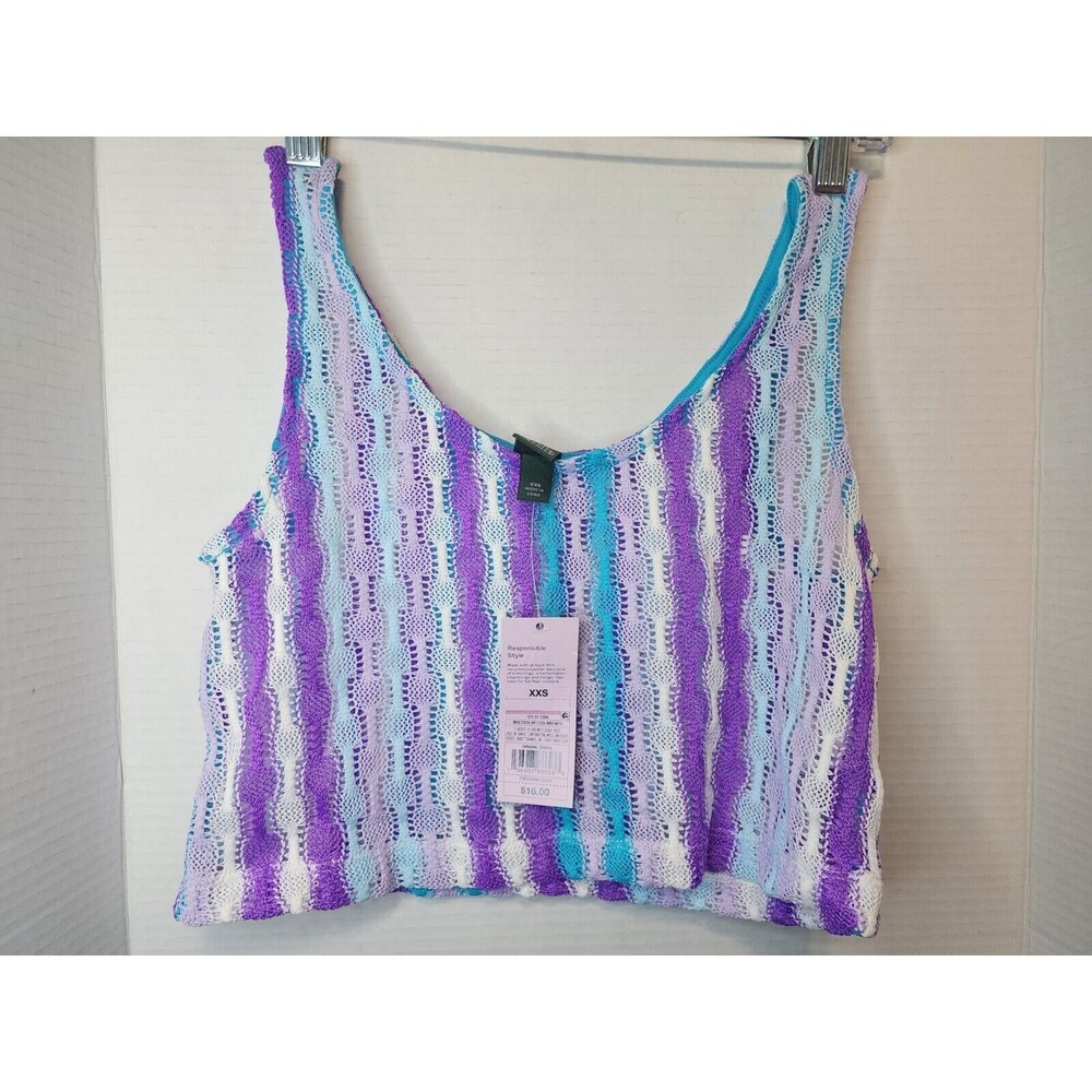 Wild Fable Womens Openwork Swing Crop Tank Top Sheer Crochet Size XXS Purple Blu